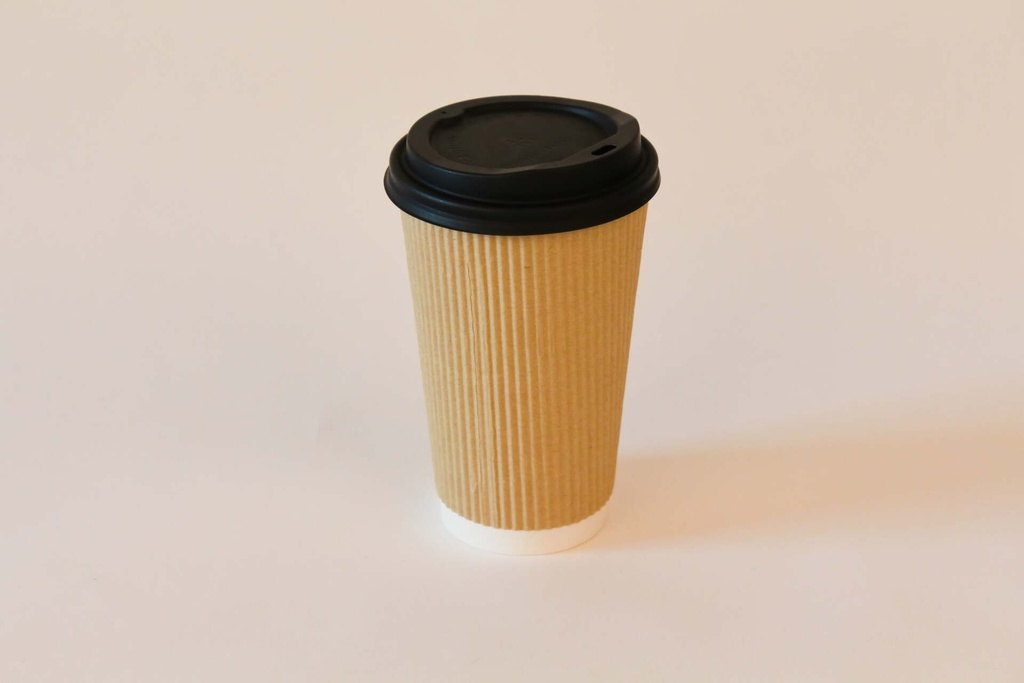 Kaffeebecher Ø90mm/300ml, geriffelt mit Deckel CPLA schwarz / braun / 1000 Stk.