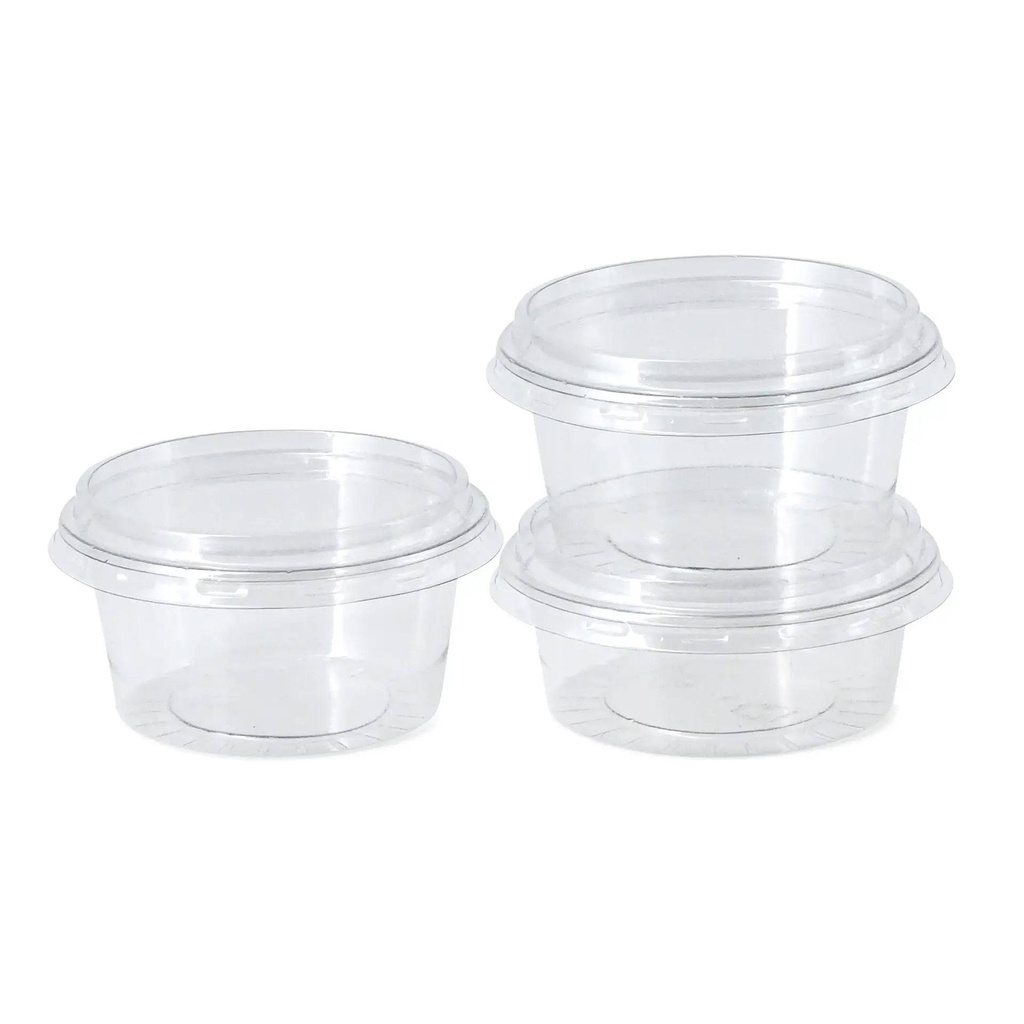 Dressingbecher PLA Ø70 mm/100 ml – 2.000 Stück mit Deckel rPET / Transparent / 1000 Stk.