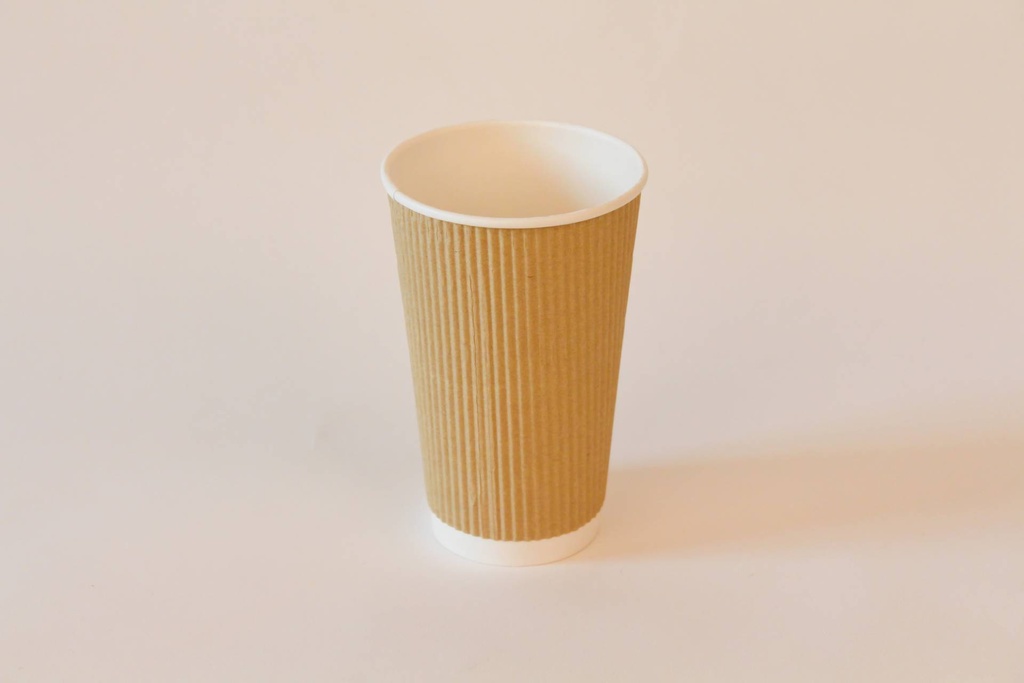 Kaffeebecher Ø90mm/400ml, geriffelt mit Bagassedeckel / braun / 1000 Stk.
