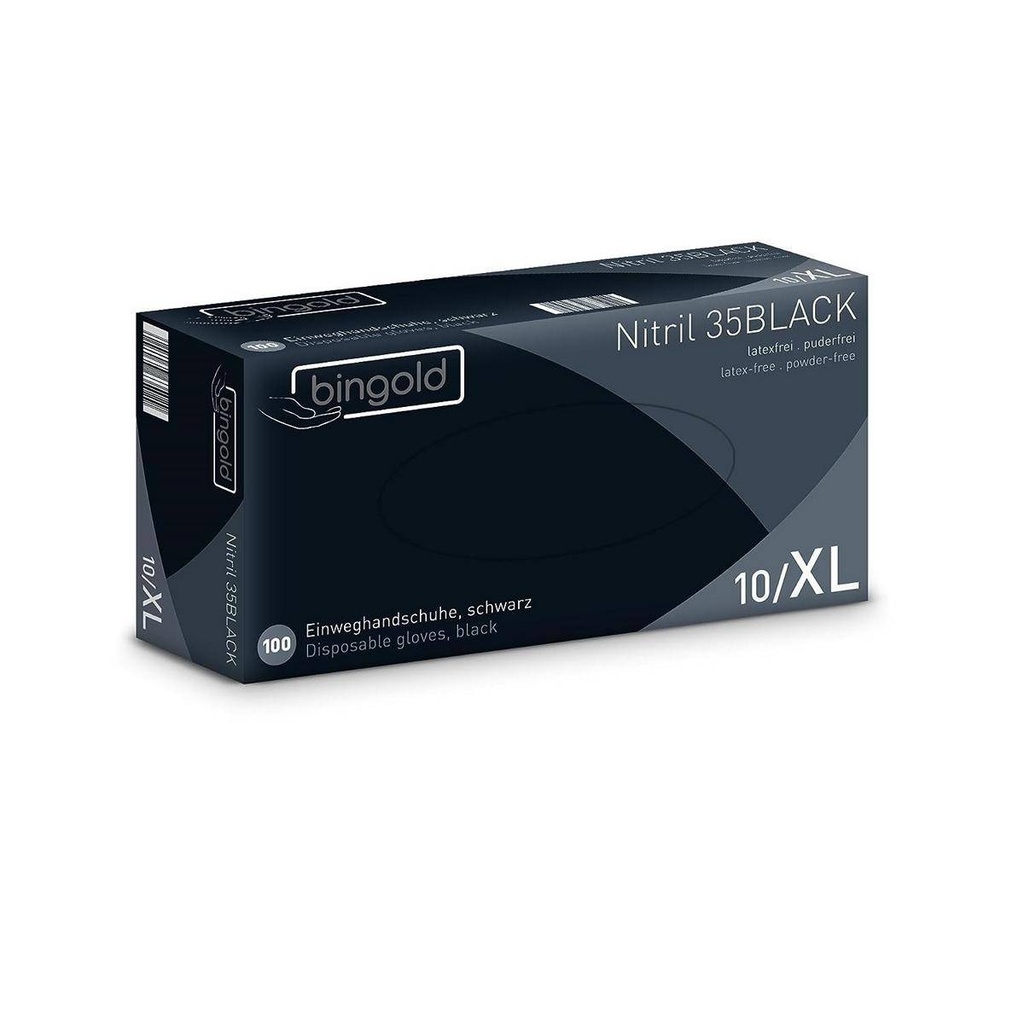 Einweghandschuhe Nitril puderfrei, schwarz "BINGOLD Nitril 35Black", 100 Stück/Box | Größe XL