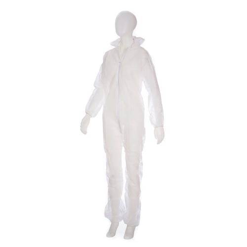 Einwegoverall mit Kapuze und Reißverschluss, weiß, 100% Polypropylen, 40 g | Größe XL