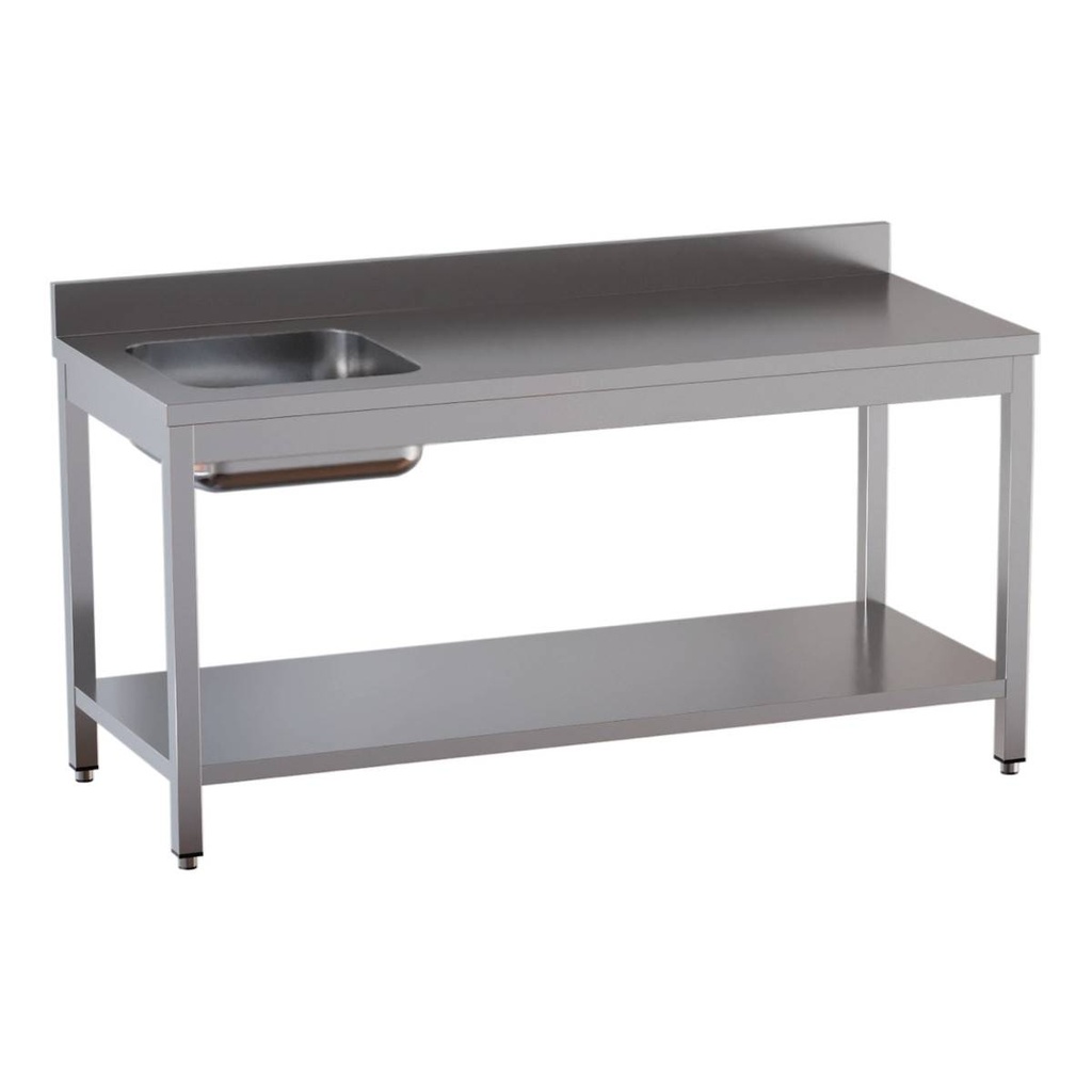 TOPLINE Cheftisch / Becken links mit Aufkantung, 2000 x 600 mm