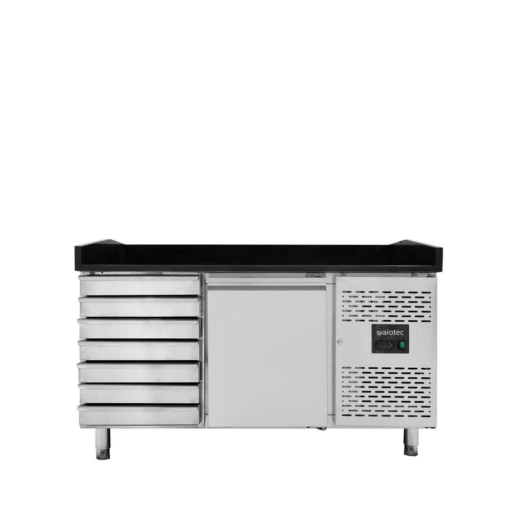 Pizzakühltisch / 1-türig & 7 Schubladen "schwarz" inkl. Kühlaufsatz GN1/3, 1510 x 800 mm