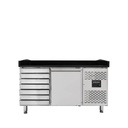 Pizzakühltisch / 1-türig & 7 Schubladen "schwarz" inkl. Kühlaufsatz GN1/3, 1510 x 800 mm