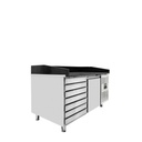 Pizzakühltisch / 1-türig & 7 Schubladen "schwarz" inkl. Kühlaufsatz GN1/3, 1510 x 800 mm