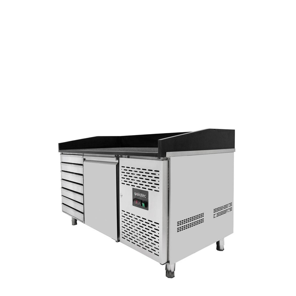 Pizzakühltisch / 1-türig & 7 Schubladen "schwarz" inkl. Kühlaufsatz GN1/3, 1510 x 800 mm