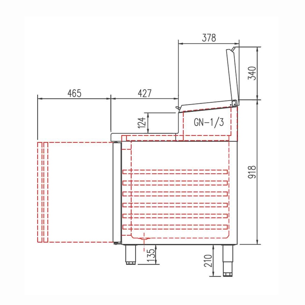TOPLINE Belegstation / 4-fach mit Türen, EN 60x40, Edelstahlaufsatz, GN 1/3, 2545 x 800 mm