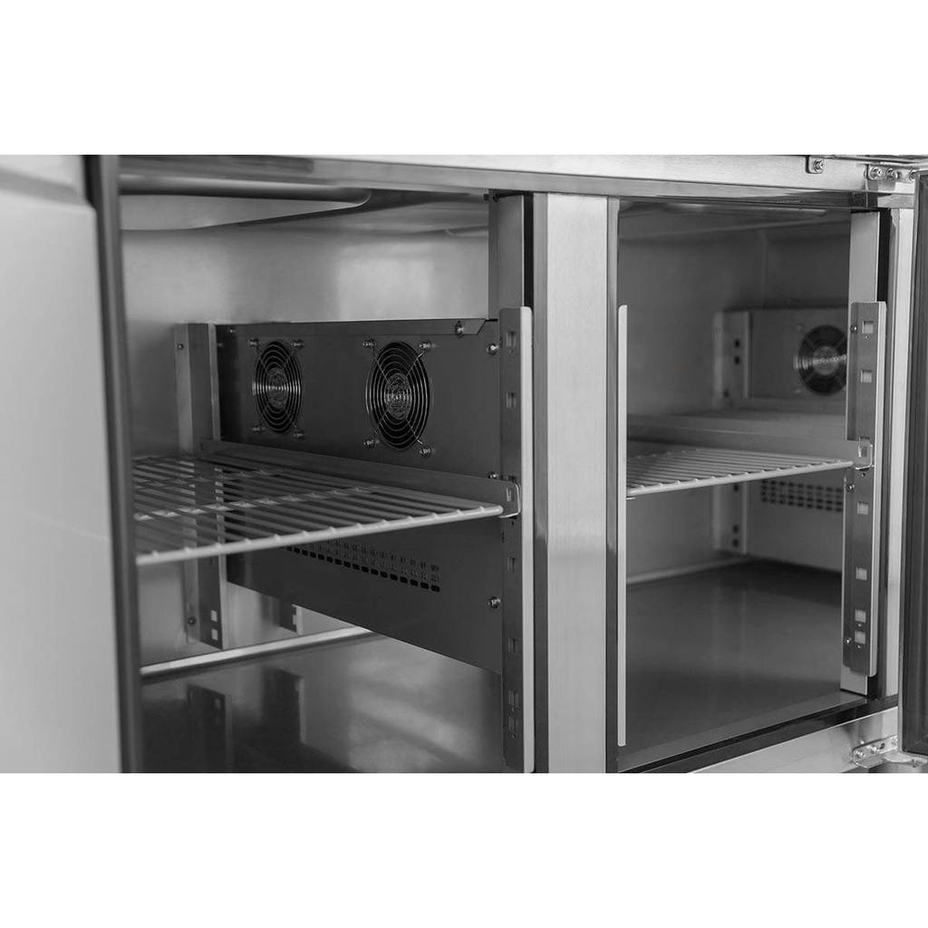 Salattheke / 3-fach mit Türen, Glasaufbau, für 5x GN 1/1 "grau", 2000 x 800 mm