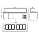 Salattheke / 4-fach mit Türen, Glasaufbau, für 6x GN 1/1 "grau", 2500 x 800 mm