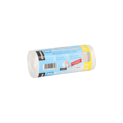 30 Müllbeutel mit Tragegriffen, HDPE 10 L 42 cm x 39,5 cm transparent