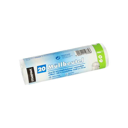 20 Müllbeutel, HDPE 60 L 72 cm x 60 cm transparent