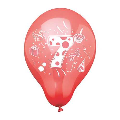 6 Zahlenluftballons Ø 25 cm farbig sortiert "7"