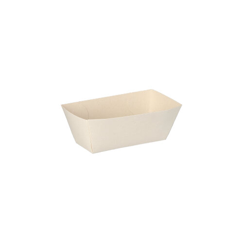50 Saucentrays, Pappe "pure" 3,5 cm x 3 cm x 7 cm weiss "Good Food"