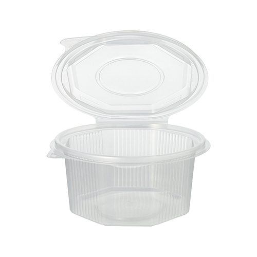 50 Verpackungsbecher mit Klappdeckeln, PP 8-eckig 500 ml 5,6 cm x 11 cm x 11 cm transparent