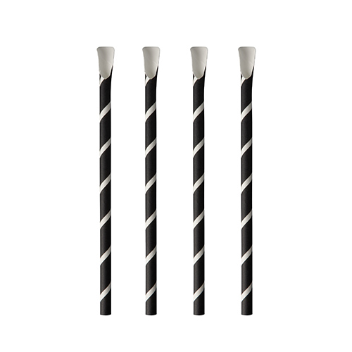 100 Trinkhalme mit Löffel, Papier Ø 8 mm · 20 cm schwarz/weiss "Stripes"