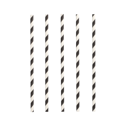 25 Trinkhalme, Papier Ø 6 mm · 20 cm schwarz/weiss "Stripes"