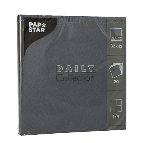 20 Servietten "DAILY Collection" 1/4-Falz 32 cm x 32 cm schwarz