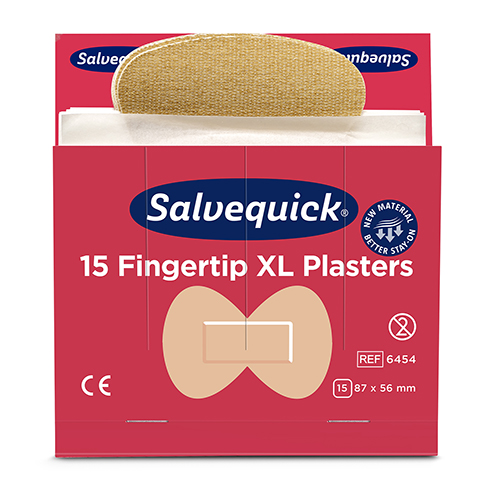 6 Set "Cederroth" Salvequick Textil Pflaster (15 Stück) 87 mm x 56 mm braun "Fingertip XL"
