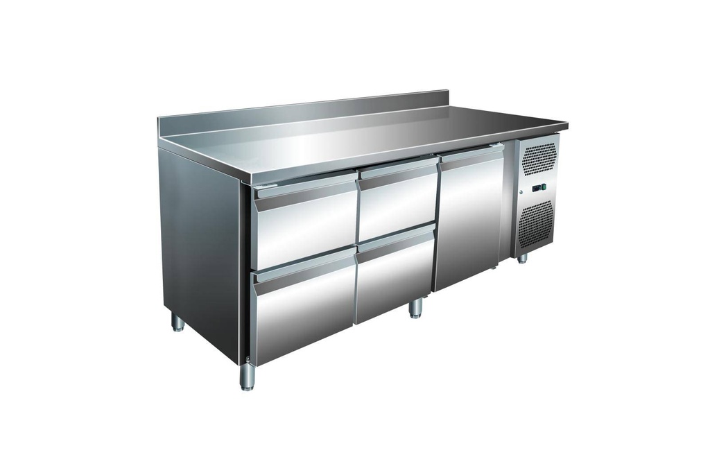 VIP Kühltisch mit 2x 2 Schubladen und 1 Tür und Aufkantung -2 bis +8°C 1.795x600x960 mm