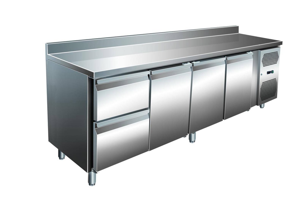 VIP Kühltisch mit 1x 2 Schubladen und 3 Türen und Aufkantung -2 bis +8°C 2.230x600x960 mm