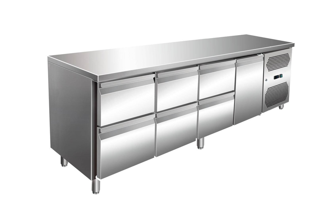 VIP Kühltisch mit 3x 2 Schubladen und 1 Tür -2 bis +8°C 2.230x600x860 mm