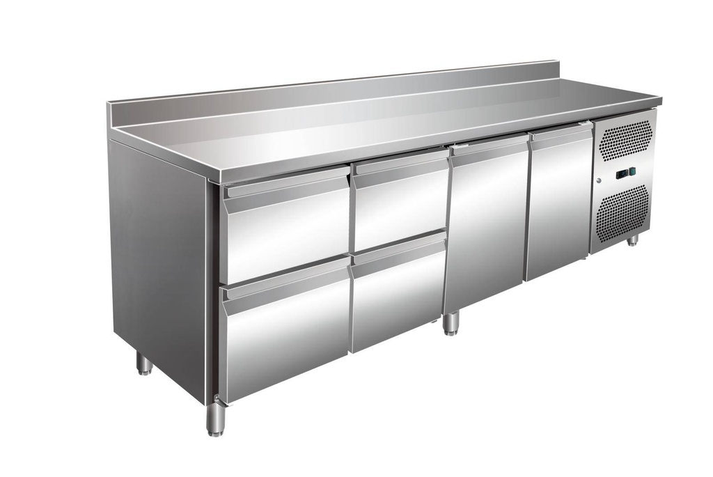 VIP Kühltisch mit 2x 2 Schubladen und 2 Türen und Aufkantung -2 bis +8°C 2.230x700x960 mm