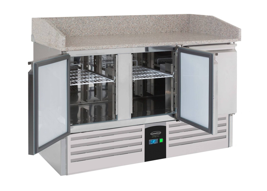 Pizzatisch 3 Türen aus Edelstahl, 1400 x 700 x 1020 mm