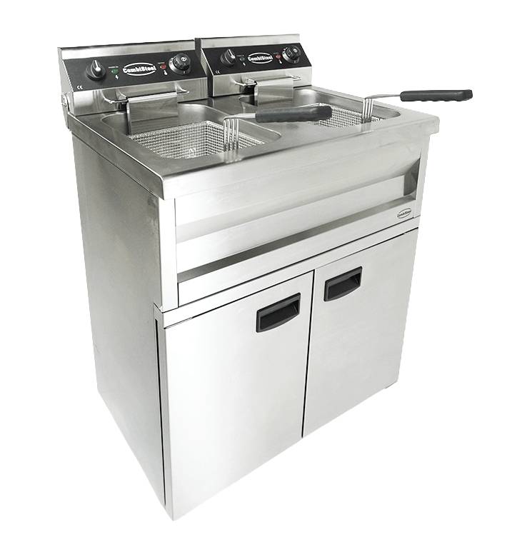 Elektro Friteuse aus Edelstahl, 2 x 9 L, 695 x 530 x 970 mm