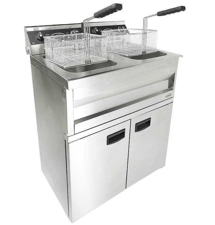 Elektro Friteuse aus Edelstahl, 2 x 9 L, 695 x 530 x 970 mm