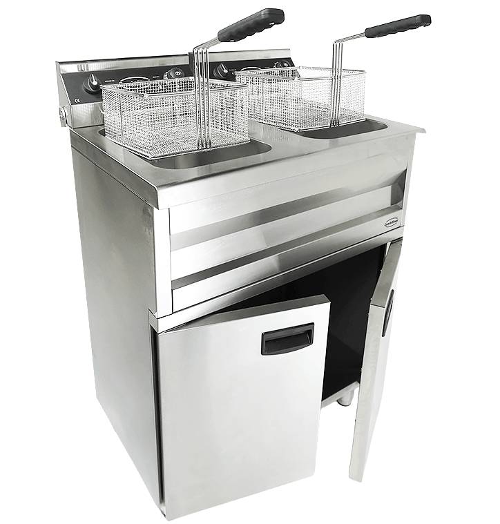 Elektro Friteuse aus Edelstahl, 2 x 9 L, 695 x 530 x 970 mm
