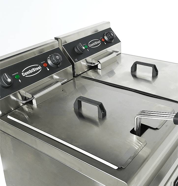 Elektro Friteuse aus Edelstahl, 2 x 9 L, 695 x 530 x 970 mm
