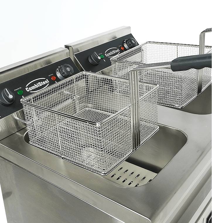 Elektro Friteuse aus Edelstahl, 2 x 9 L, 695 x 530 x 970 mm