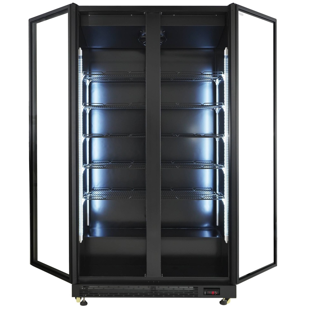 Kühlschrank 2 Glastüren, 1120 x 597 x 2100 mm, schwarz