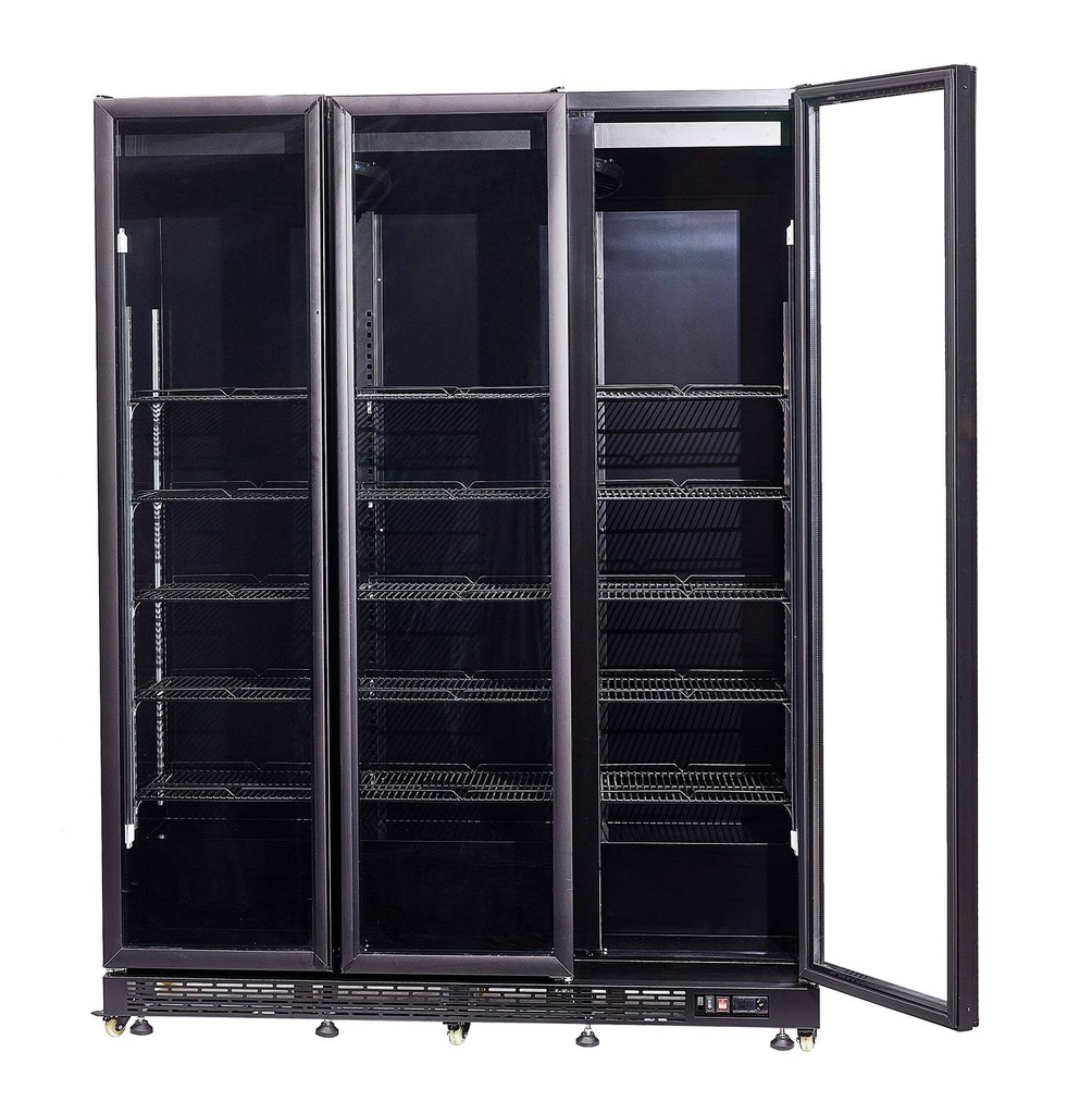 Kühlschrank 3 Glastüren, 1600 x 600 x 2100 mm, schwarz