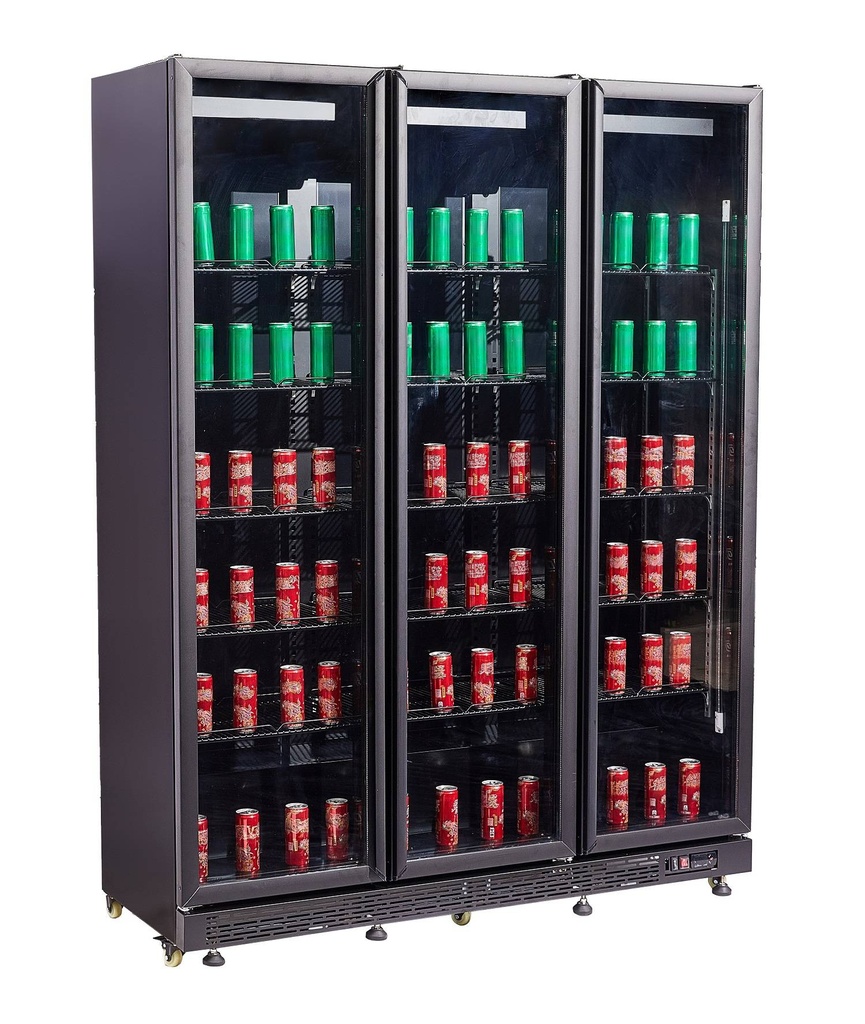 Kühlschrank 3 Glastüren, 1600 x 600 x 2100 mm, schwarz