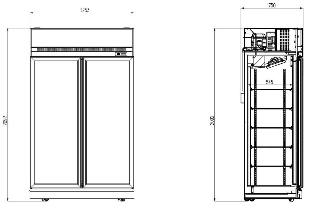 Kühlschrank 2, 1253 x 710 x 2092 mm, 1000 L, schwarz