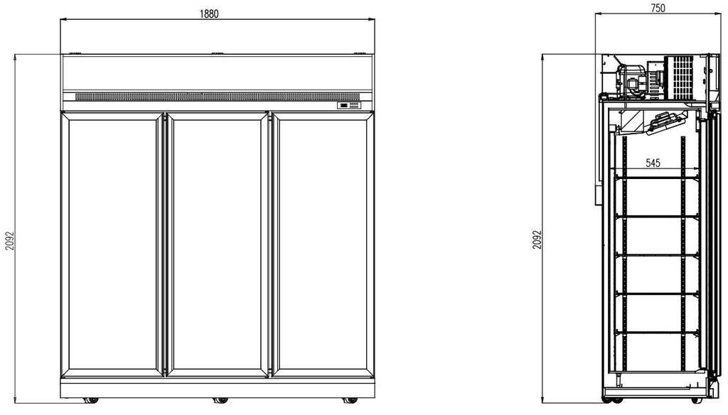Kühlschrank 3, 1880 x 710 x 2092 mm, 1530 L, schwarz