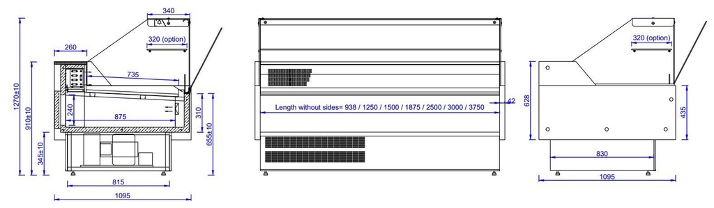 Kühlvitrine Morris 3.0, 3084 x 1095 x 1280 mm, schwarz