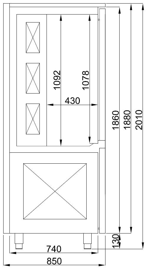 Schnellkühler aus Edelstahl, 15 x 1/1 GN, 800 x 850 x 2010 mm