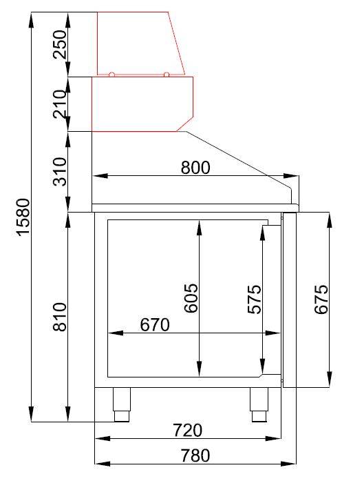 Pizzatisch mit 3 aus Edelstahl, 2100 x 800 x 1080 mm