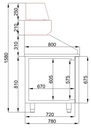 Pizzatisch mit 3 aus Edelstahl, 2100 x 800 x 1080 mm