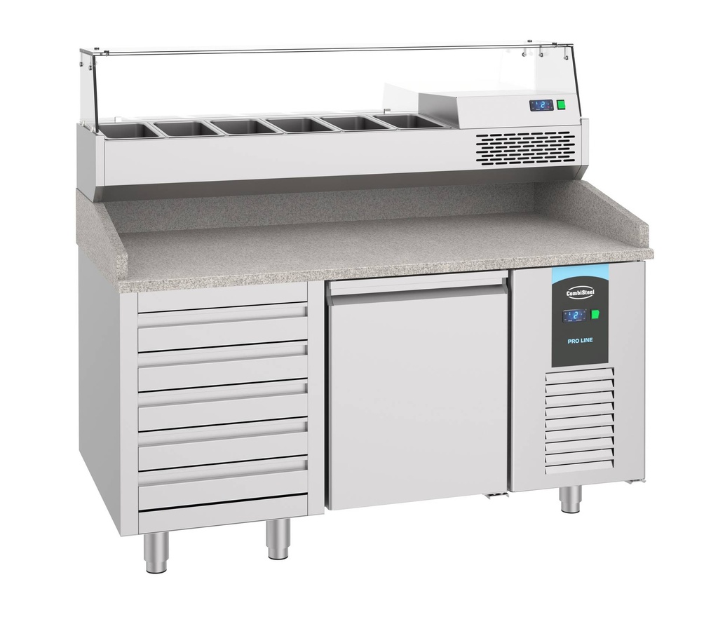 Pizzatisch mit 1 Tür aus Edelstahl, 1550 x 800 x 1080 mm