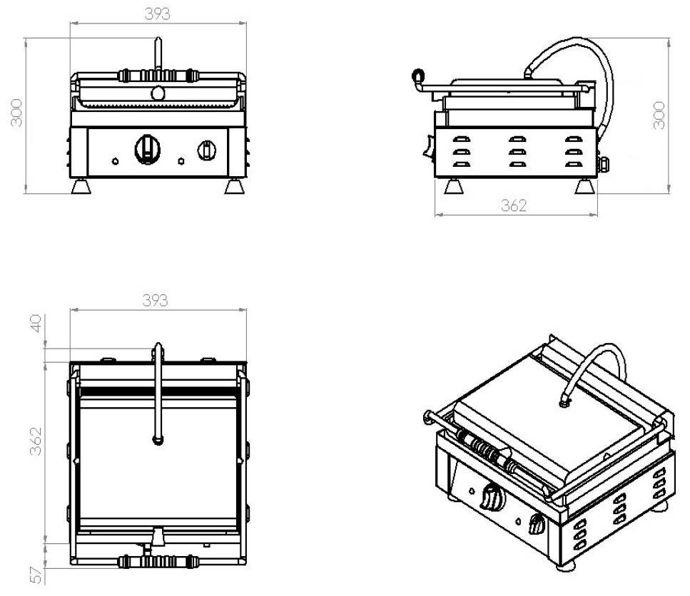 Kontaktgrill Gerillt, 410 x 500 x 300 mm