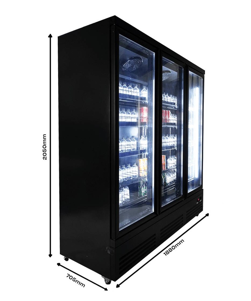 Kühlschrank 3 Glastüren, 1880 x 705 x 2050 mm, schwarz