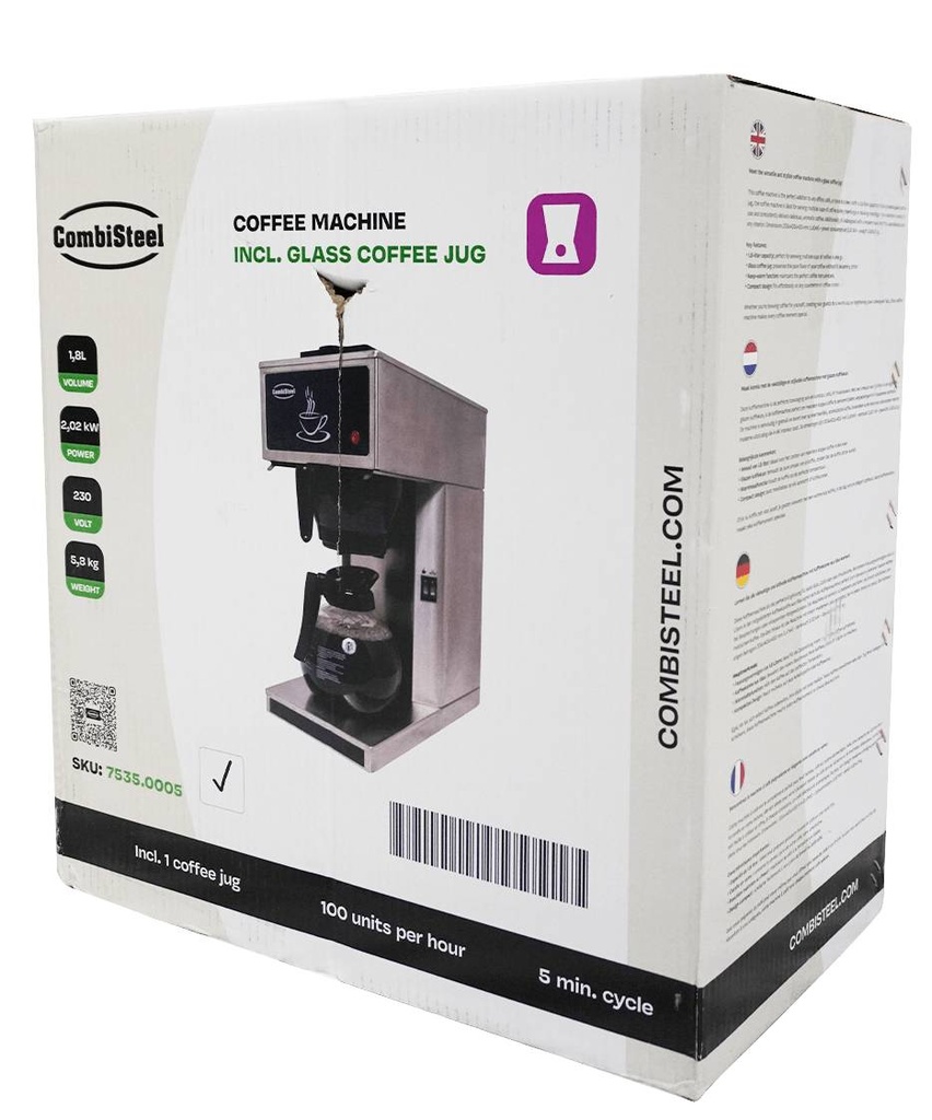 Kaffeemaschine inkl. 1 aus Edelstahl, 1.8 L, 205 x 405 x 455 mm