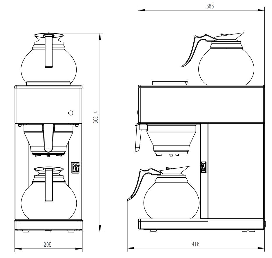 Kaffeemaschine inkl. 2 aus Edelstahl, 1.8 L, 205 x 405 x 455 mm