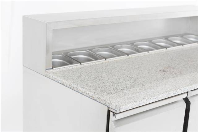 Pizzatisch 3 aus Edelstahl, 1368 x 700 x 1090 mm, 402 L