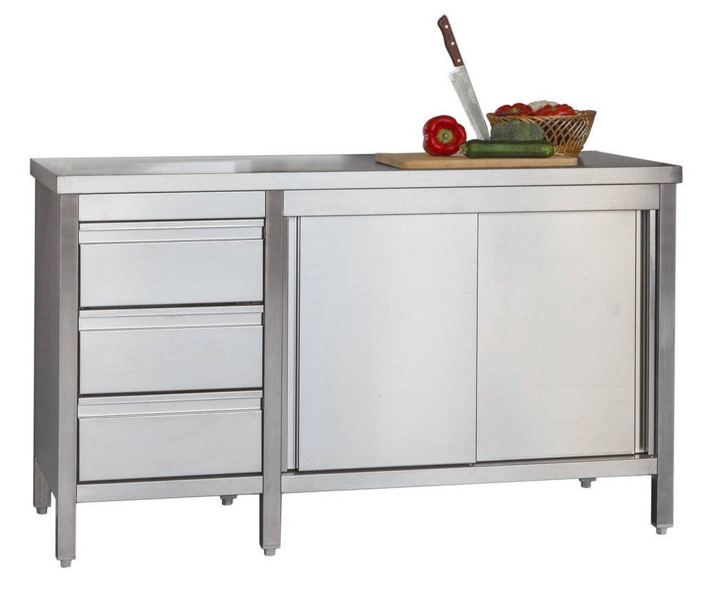 Edelstahl Arbeitsschrank Profi mit Flügeltüren und 3 Schubladen 1000 x 600 x 850 mm