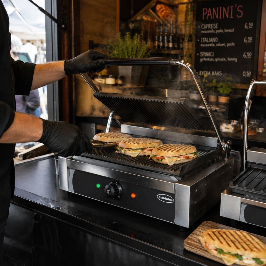 Kontaktgrill Panini aus Edelstahl, 440 x 410 x 190 mm