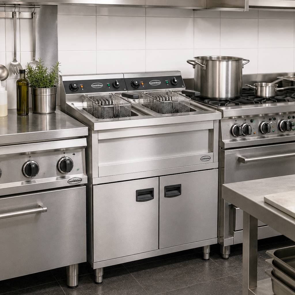 Elektro Friteuse aus Edelstahl, 2 x 12 L, 2 x 9 kW, 800 x 700 x 850 mm